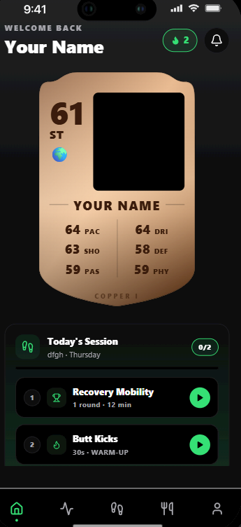 Playr player card screen