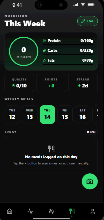 Playr nutrition tracking screen